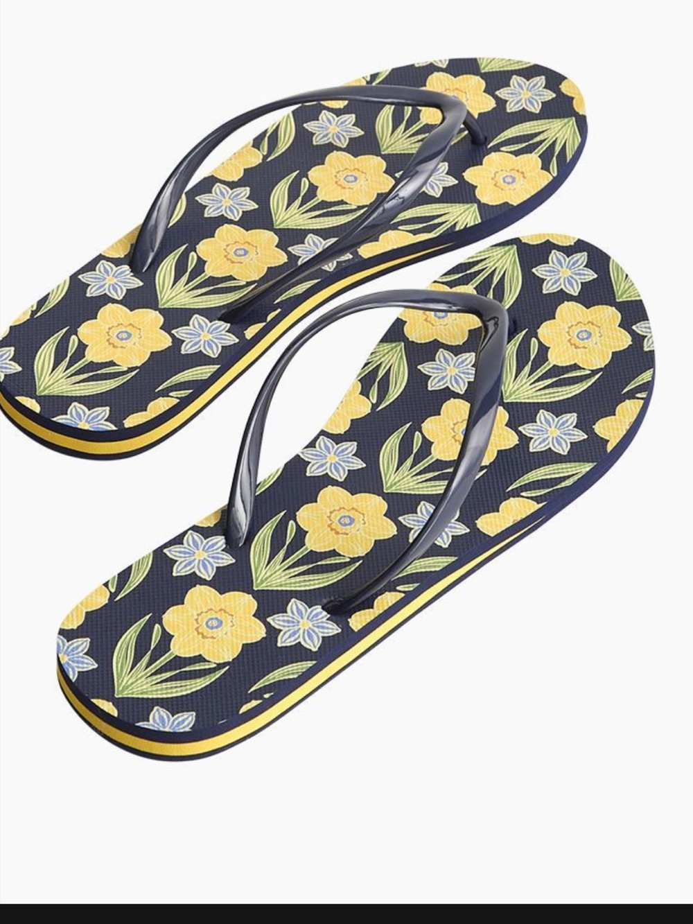 Vera Bradley Navy Flip Flops with Yellow Floral Print